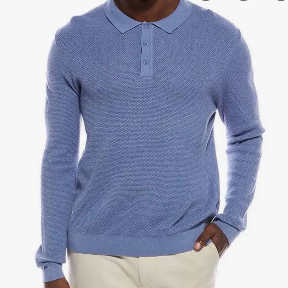 ONIA COTTON TEXTURED KNIT LONG SLEEVE POLO NWT